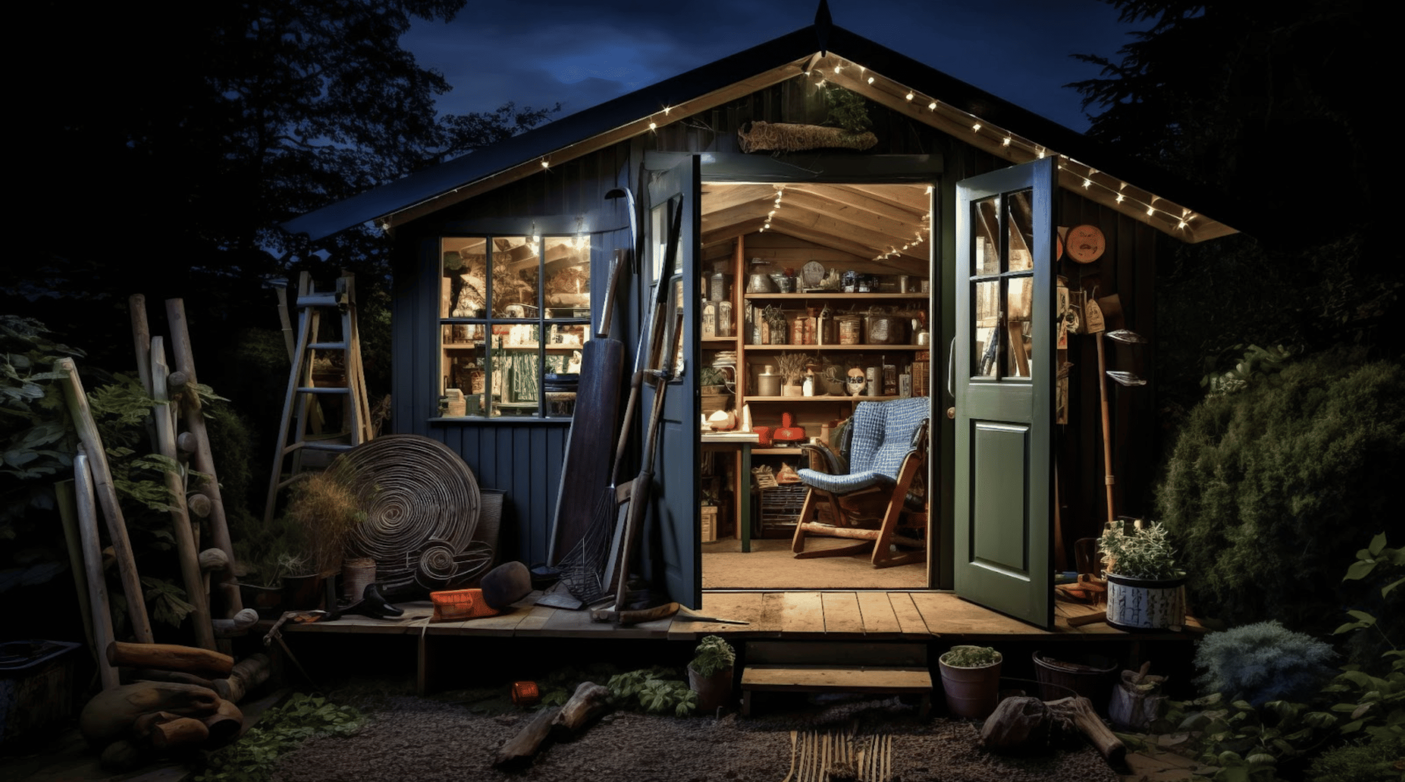 garden shed filled with tools