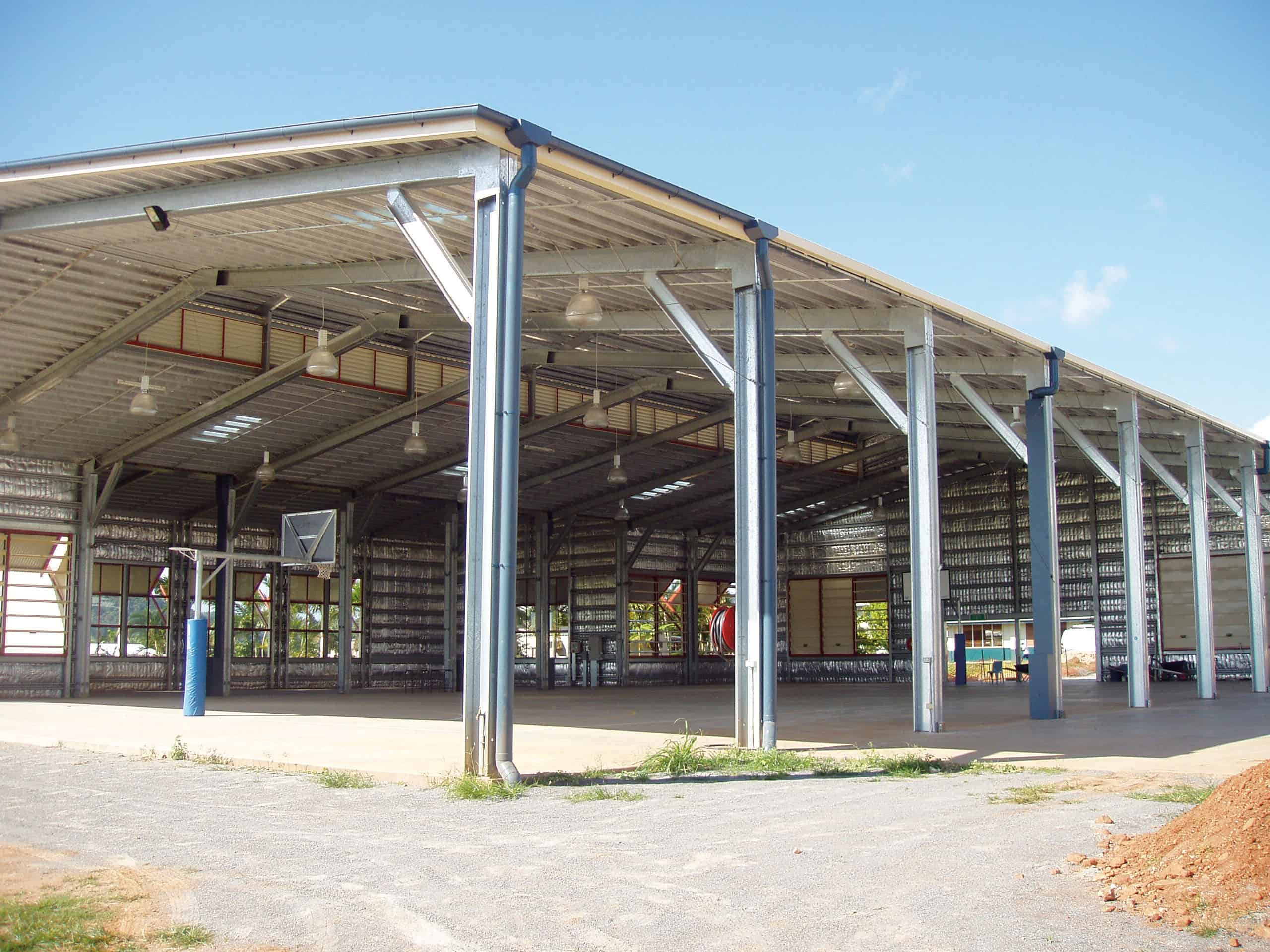 An example of a large metal shed building with silver insulation
